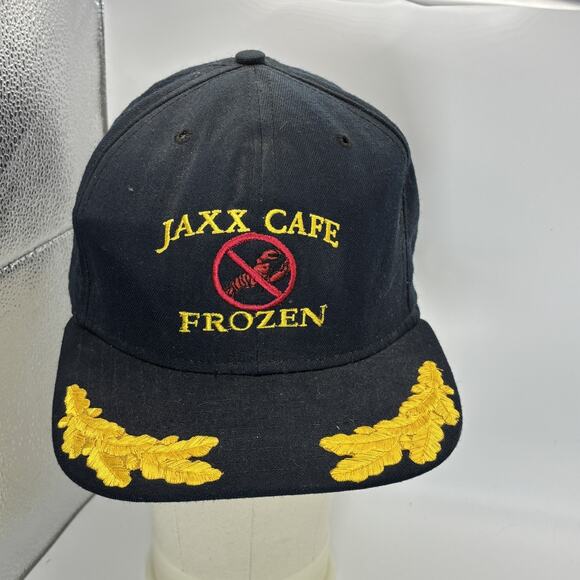 VINTAGE Jaxx Cafe Hat Cap Snap Back Black Embroidered Gold Leaf Mens USA 90s - Picture 1 of 8